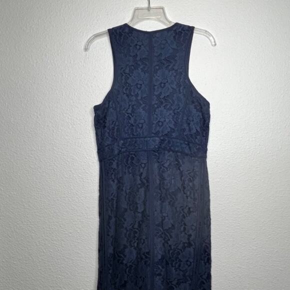 Donna Morgan Stunning Silk Lace Zip Navy Mini Shift Dress Sz 6 - Picture 2 of 15